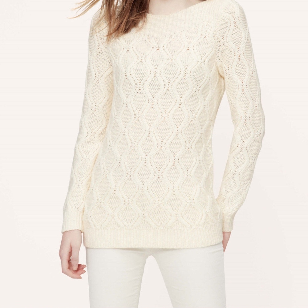 LOFT Cable Knit Boat Neck Pullover Sweater - Picture 1 of 8